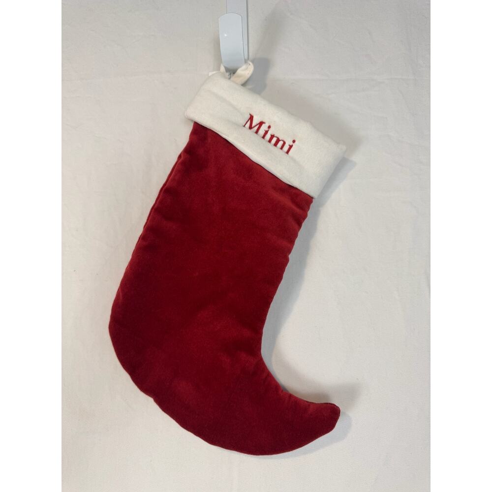 Pottery Barn Classic Velvet Christmas Elf Stocking "Mimi" Red Ivory Small